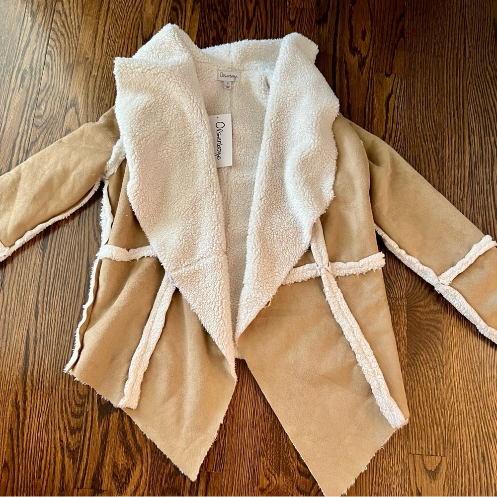 Olsenboye Faux Suede and Shearling Drapey Sweater